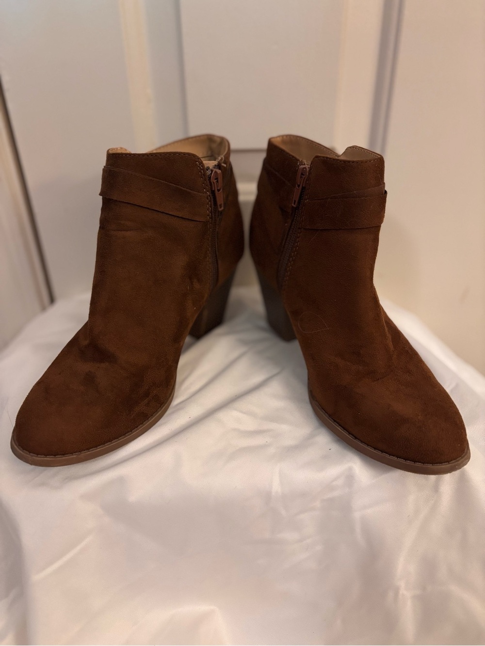 Cityclassified Brown Faux Suede Ankle Booties with Side Zip